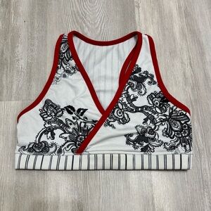 Lululemon Athletica Floral Racerback VNeck Workout Sports Bra Top White Black